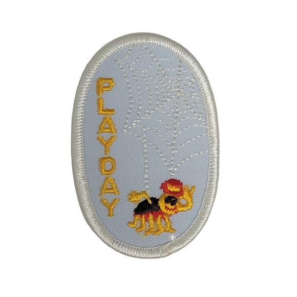 VTG Iron On Patch Spider Web Play Day 3" Oval - Picture 1 of 7